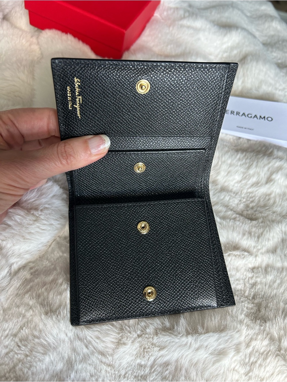 Salvatore Ferragamo Black Textured Leather Compact Wallet with Gold Hardware - Picture 8 of 13